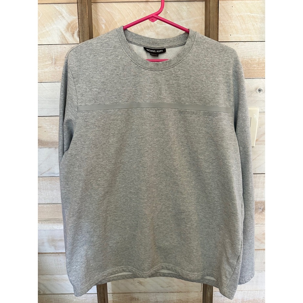 Michael Kors Mens Heather Gray Crew Neck Logo Sweatshirt Large